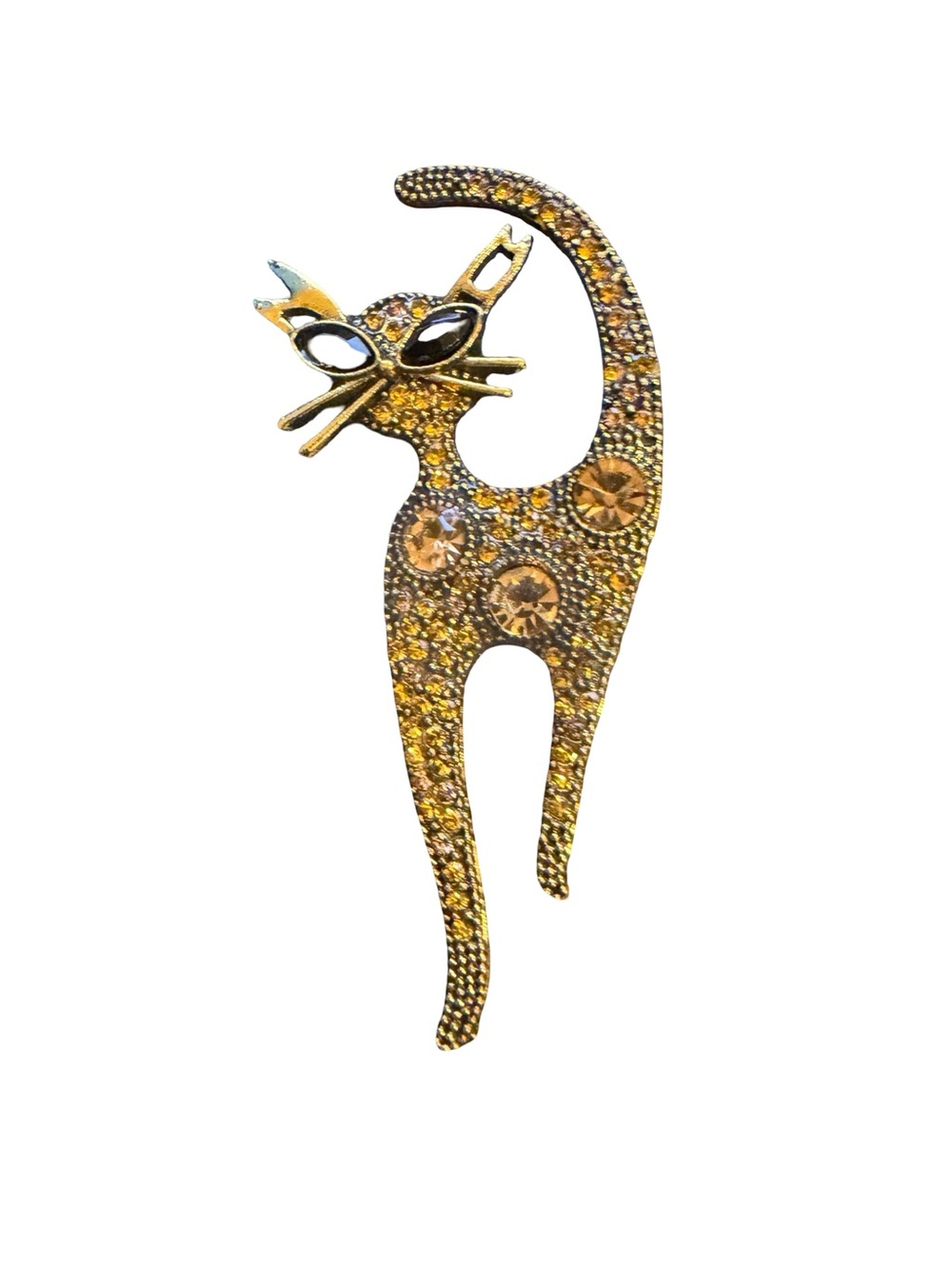 Kool Cat Brooch with yellow and amber jewels